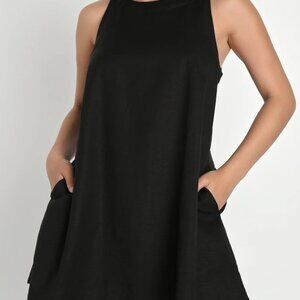 Lulu's Sz L Black Linen Dress with Pockets